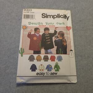 Simplicity 9303‎ Kids Jacket Pattern Size 3-6 AA Design Your Own Easy to Sew
